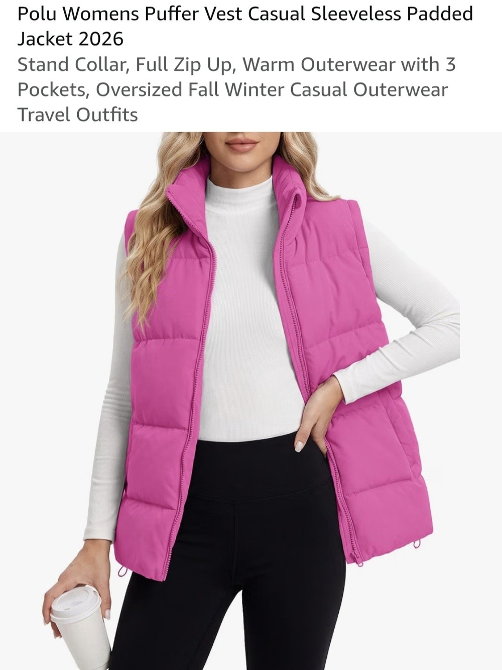 POL Hot Pink Sleeveless Puffer Vest